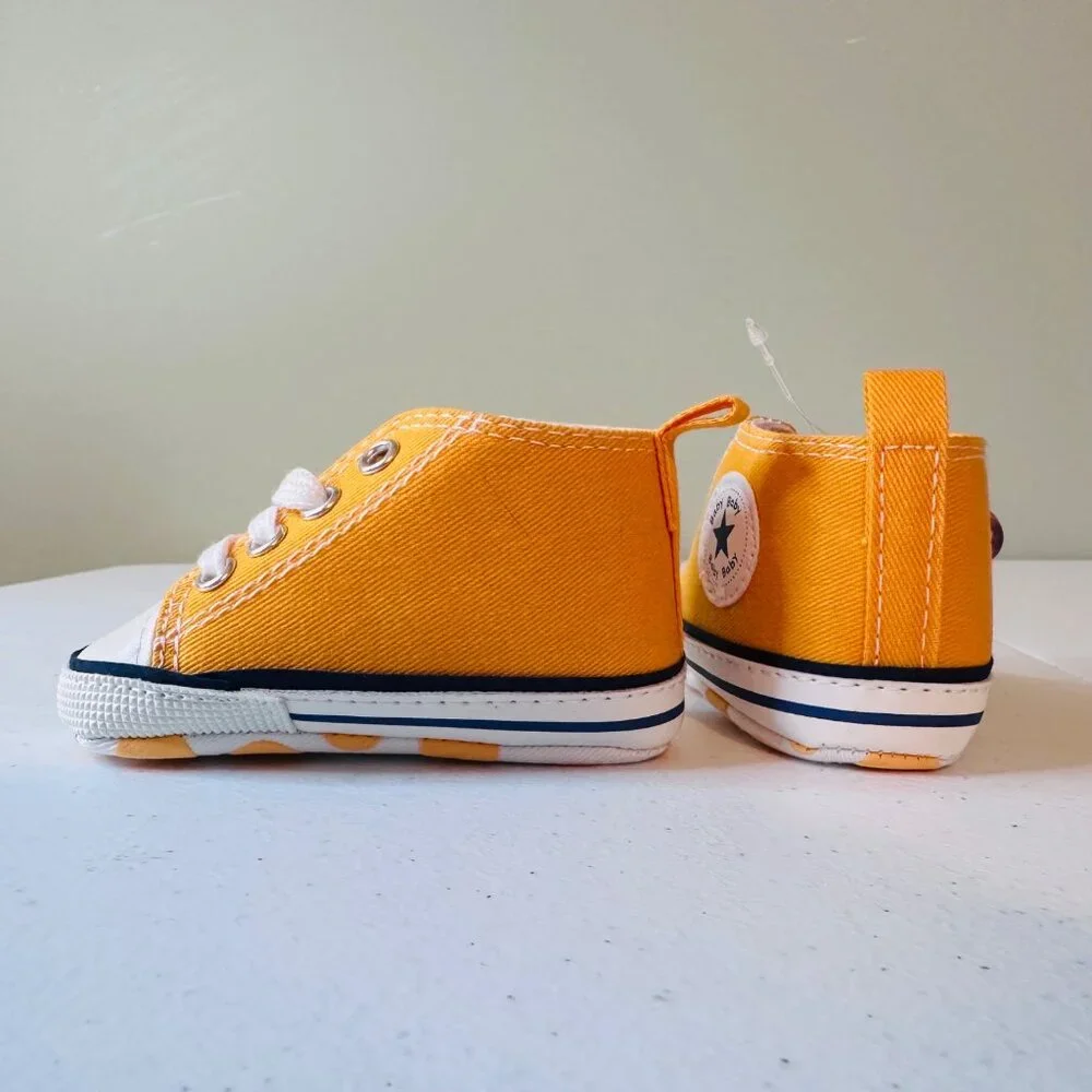 Baby High Top Sneakers Shoes Orange Canvas Sneakers Baby Size 1 Polka Dot Sole